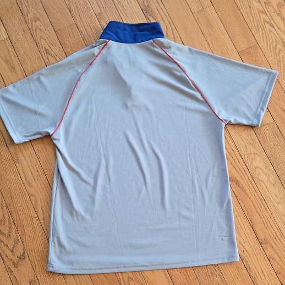 Men's Gray Polo Shirt with Blue Collar and Red Accents - Picture 2 of 3